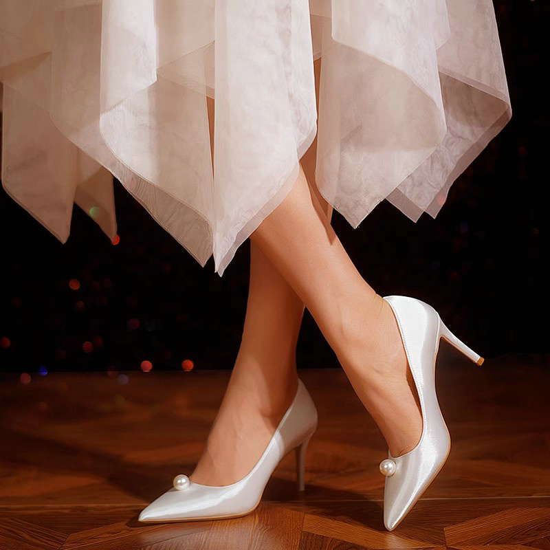 white satin bridal shoes